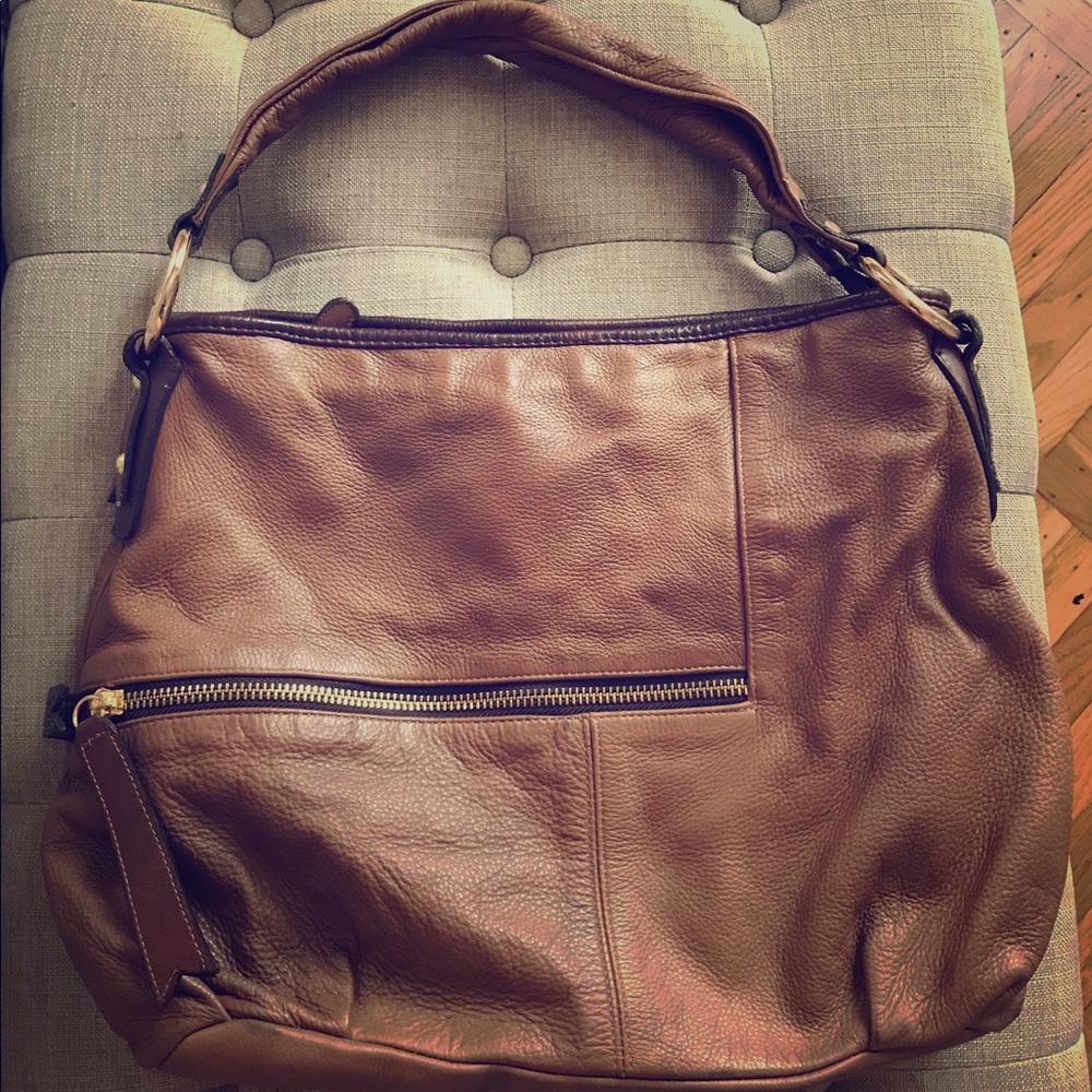 Genuine leather brown handbag